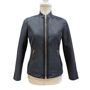 NWOT Badgley Mischka Women's Navy Blue & Gold Full Zip Jacket Size 2